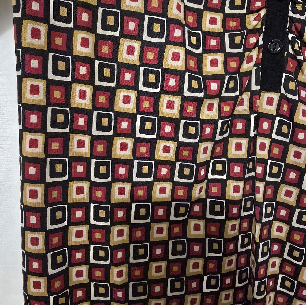 #340 Red Geometric Patterned Belted Blouse - image 4